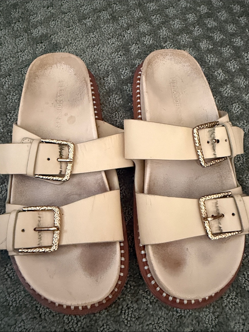 Ulla Johnson Cream Double-Buckle Slide Sandals
